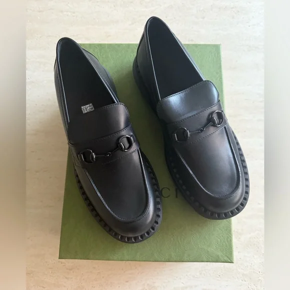 NWB GUCCI Gucci Horsebit Leather Loafers 'All Black' Designer Size/12 - Picture 1 of 16
